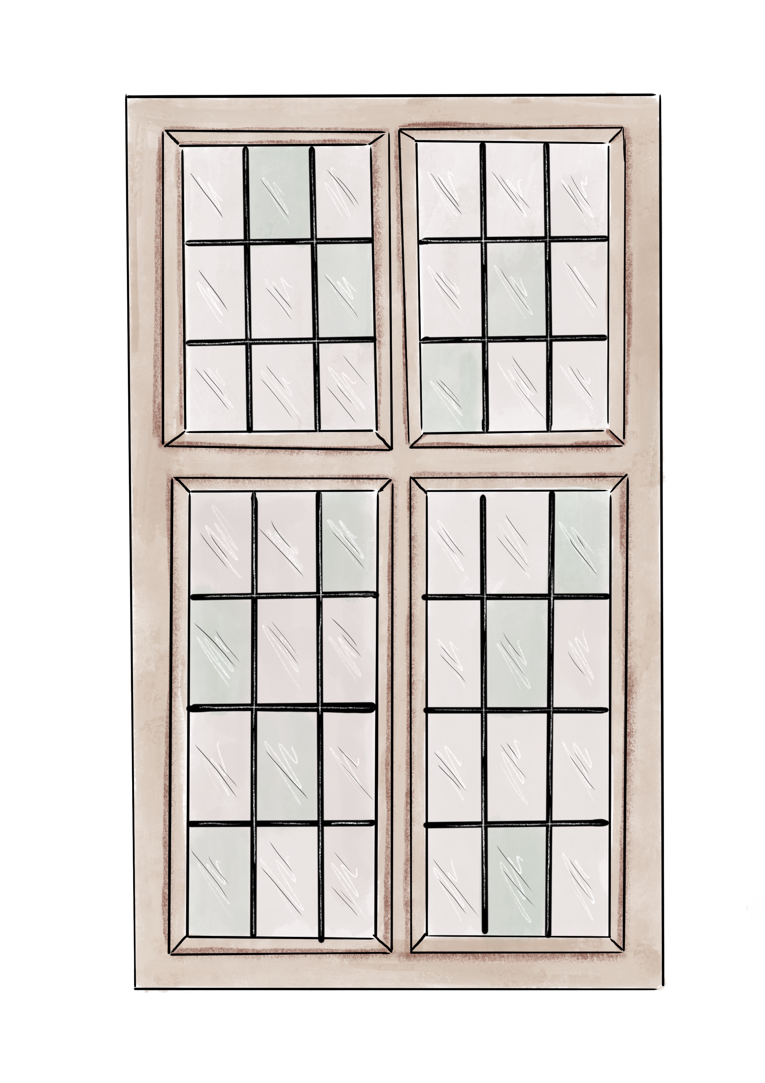Late 17th century 'Cruciform' window with rectangular leaded lights.
