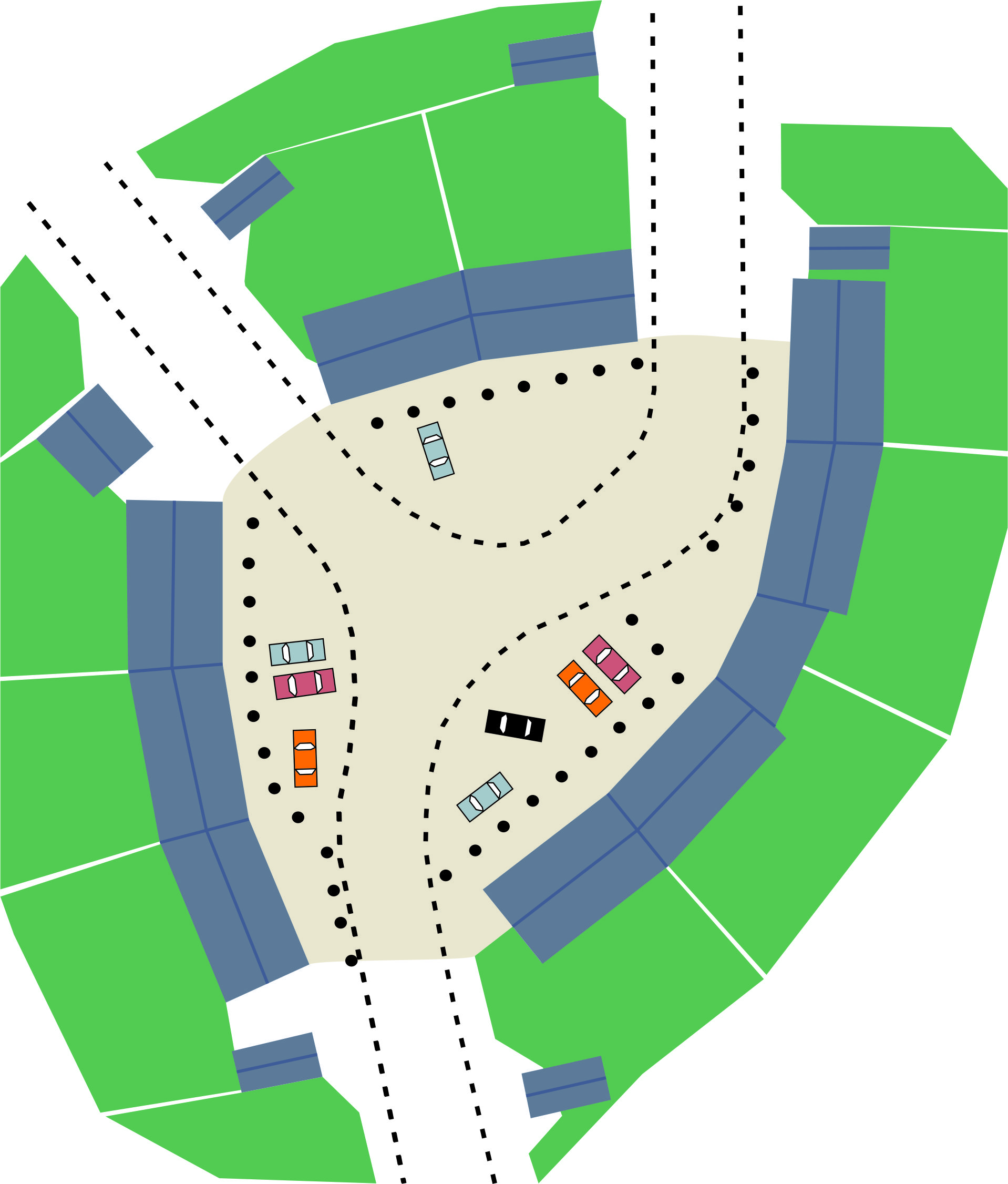 Informal parking square with shared space