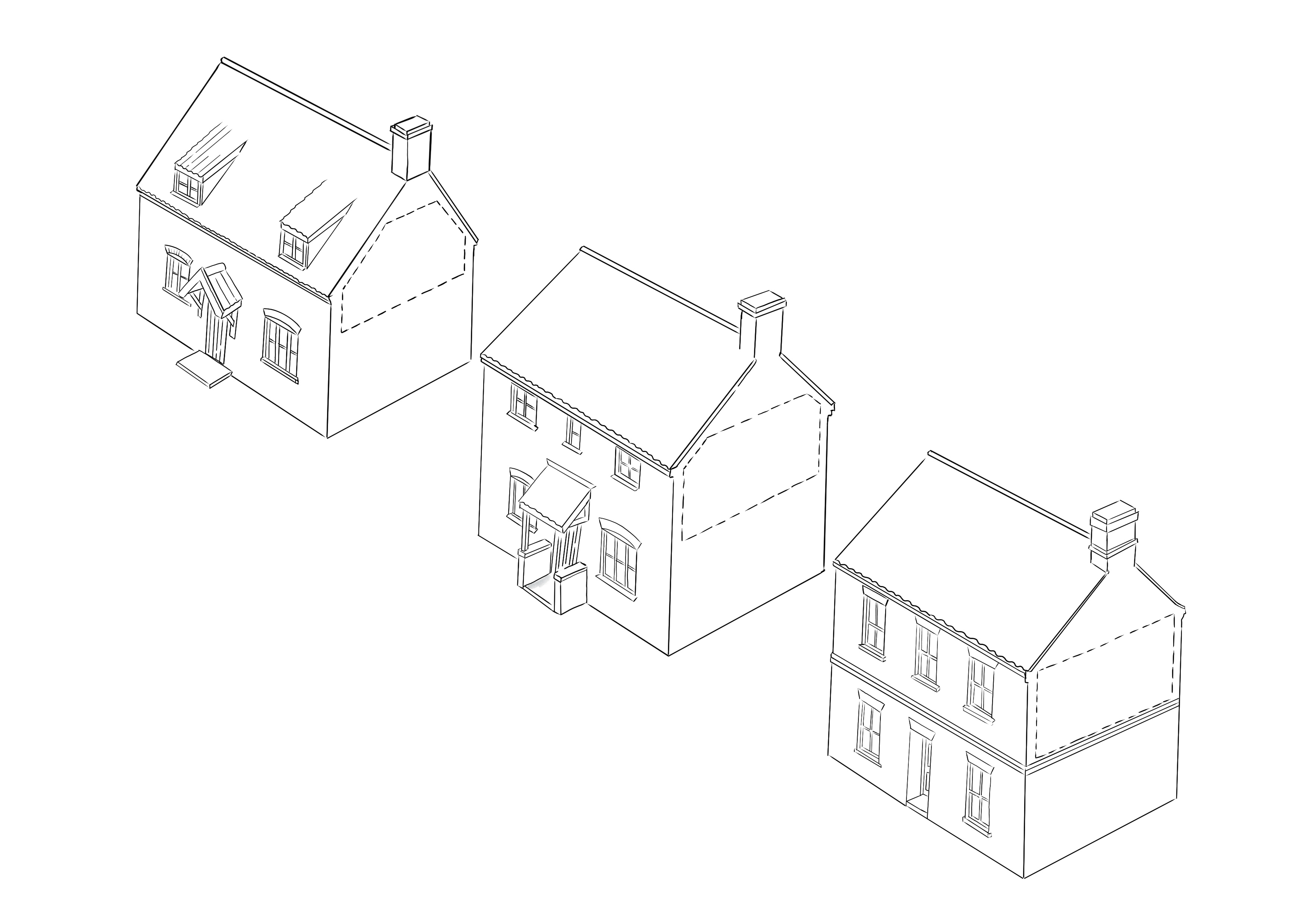 An illustration of how designs based on the same floor plan can be adapted in scale and style to suit a rural or urban setting